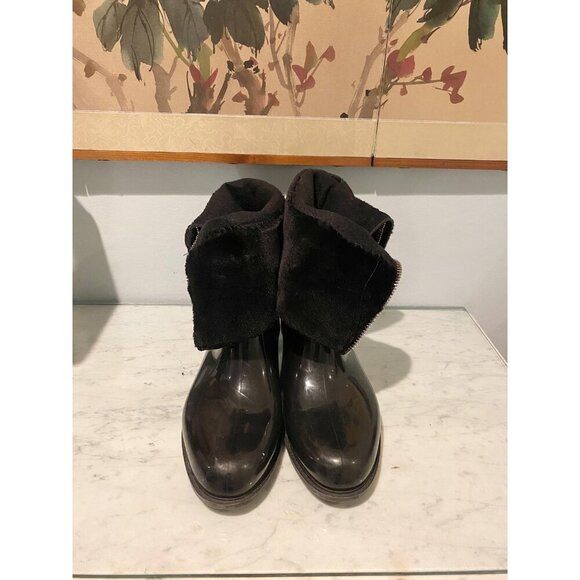 Stuart Weitzman Boots Womens Size 8.5 Black Shearling Fur Lined Zipper Italy - Picture 2 of 6